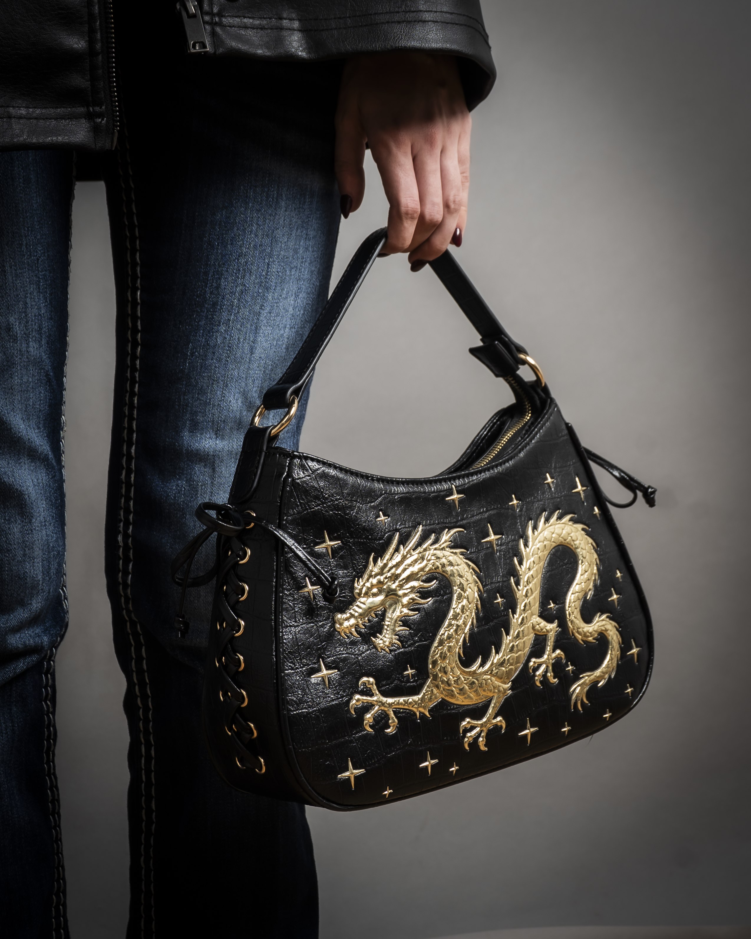 Celestial Dragon handbag with gold dragon detailing